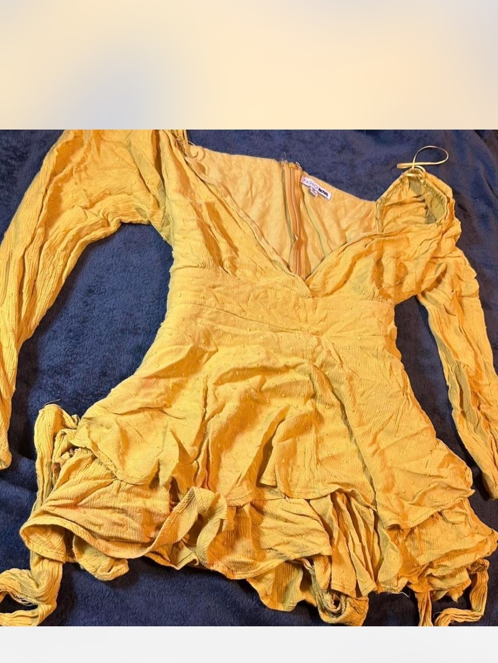 Fashion Nova Yellow Ruffled V-Neck Long Sleeve Romper
